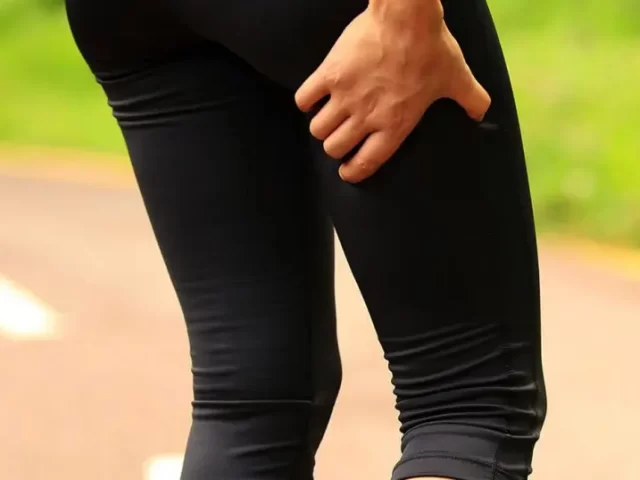 Pessoa com dor na perna devido à ciatalgia durante caminhada