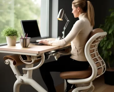 Imagem de uma mulher com boa postura durante o trabalho, simbolizando a importância da ergonomia no home office.